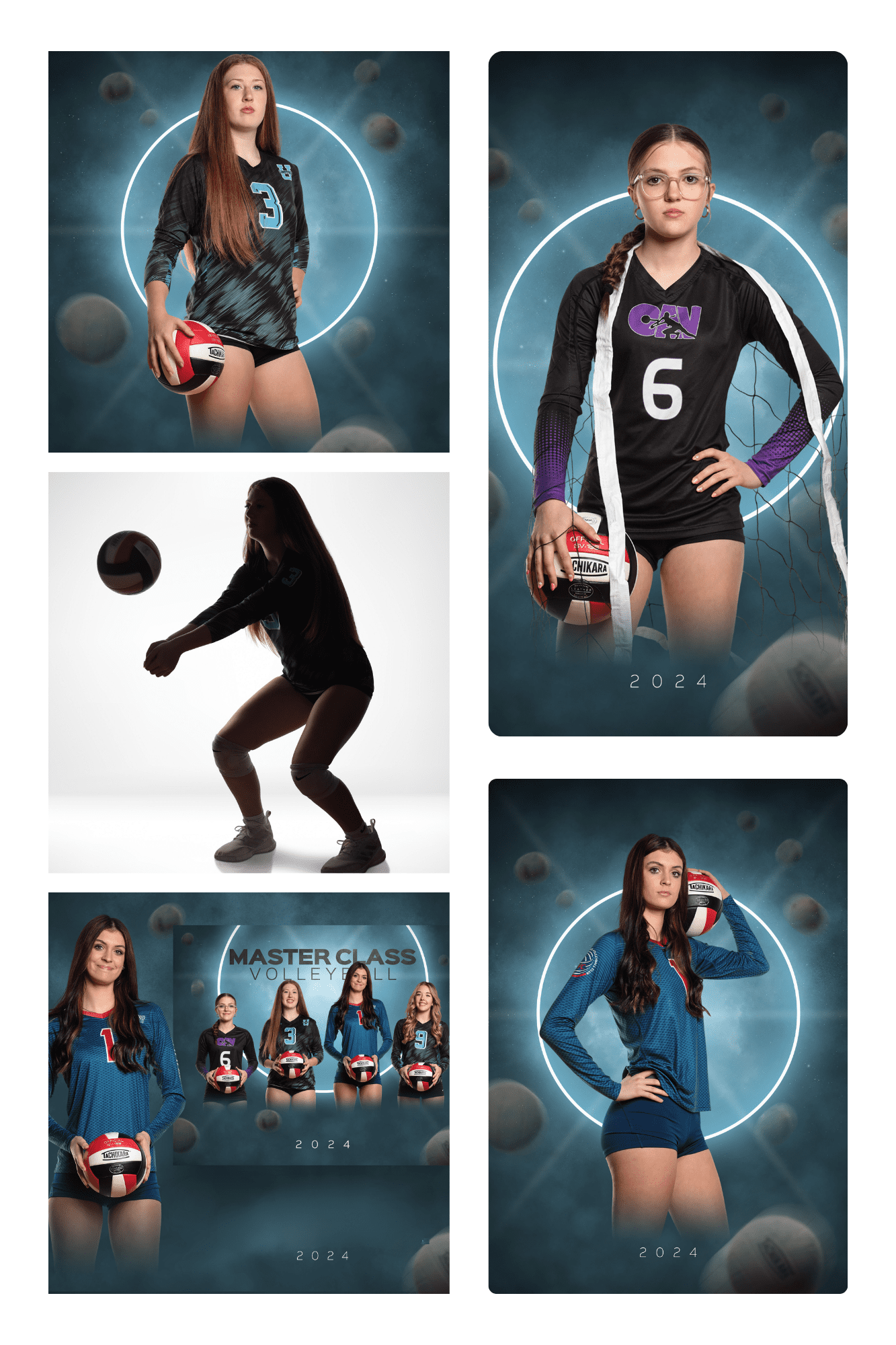 A collection of volleyball players in action, perfect for volleyball team photo ideas.