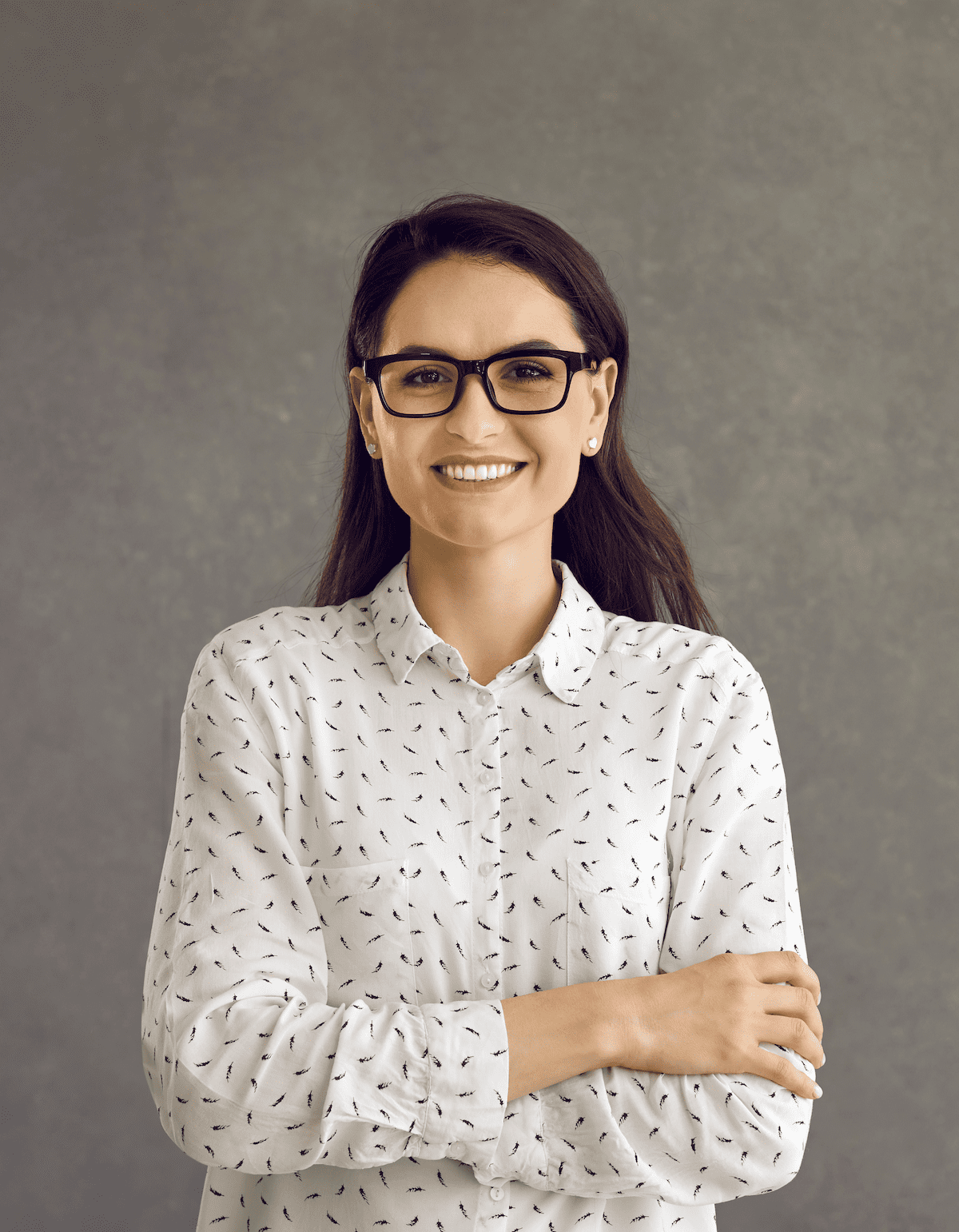 A woman smiles in her headshot showing portrait photography